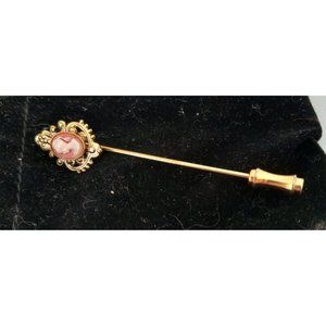 Adorable Dainty Cameo Stickpin Gold Toned 2 and three quarters inches Very nice